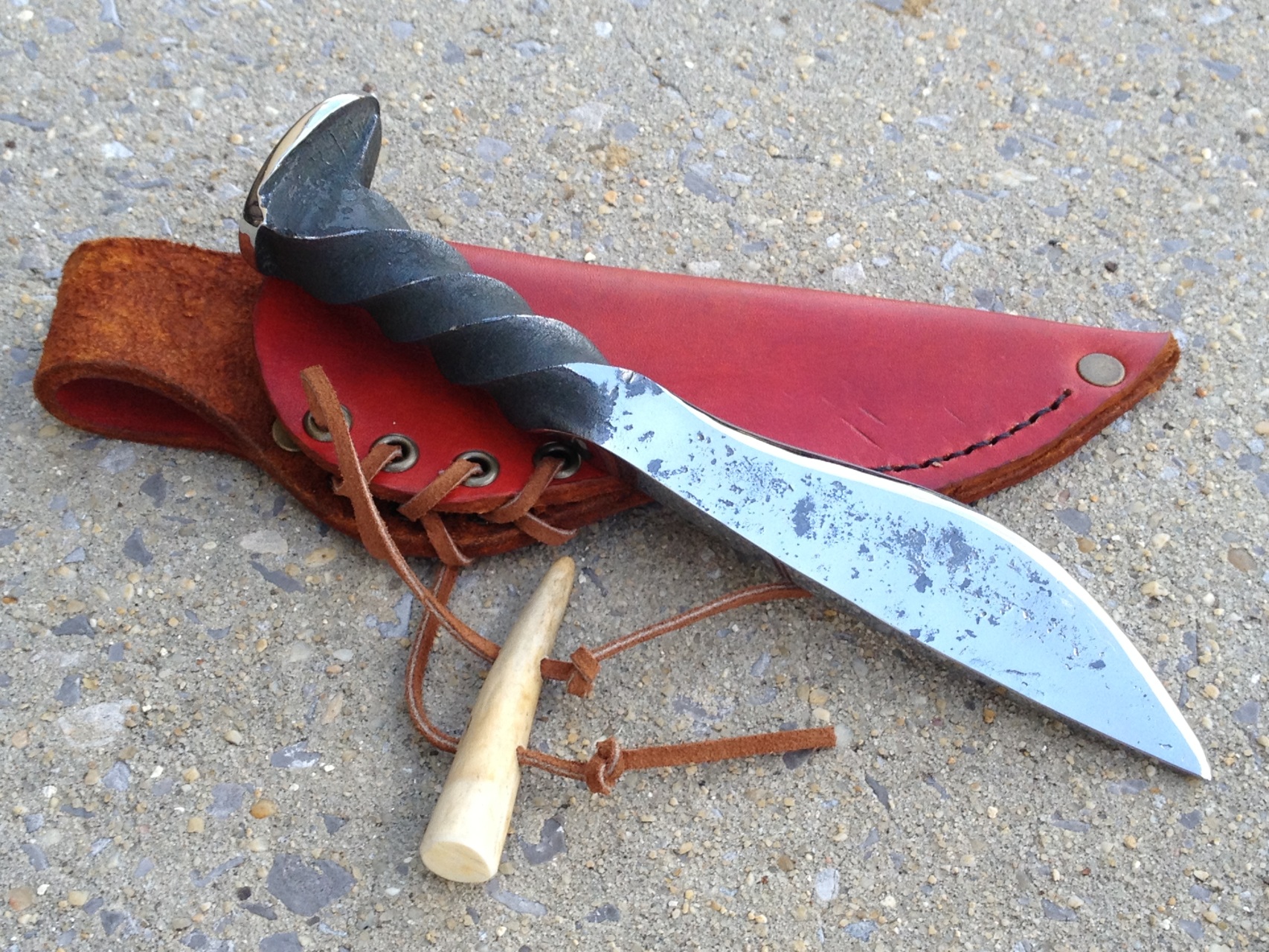 Hand Forged Railroad Spike Knife with Leather Sheath — The Copper